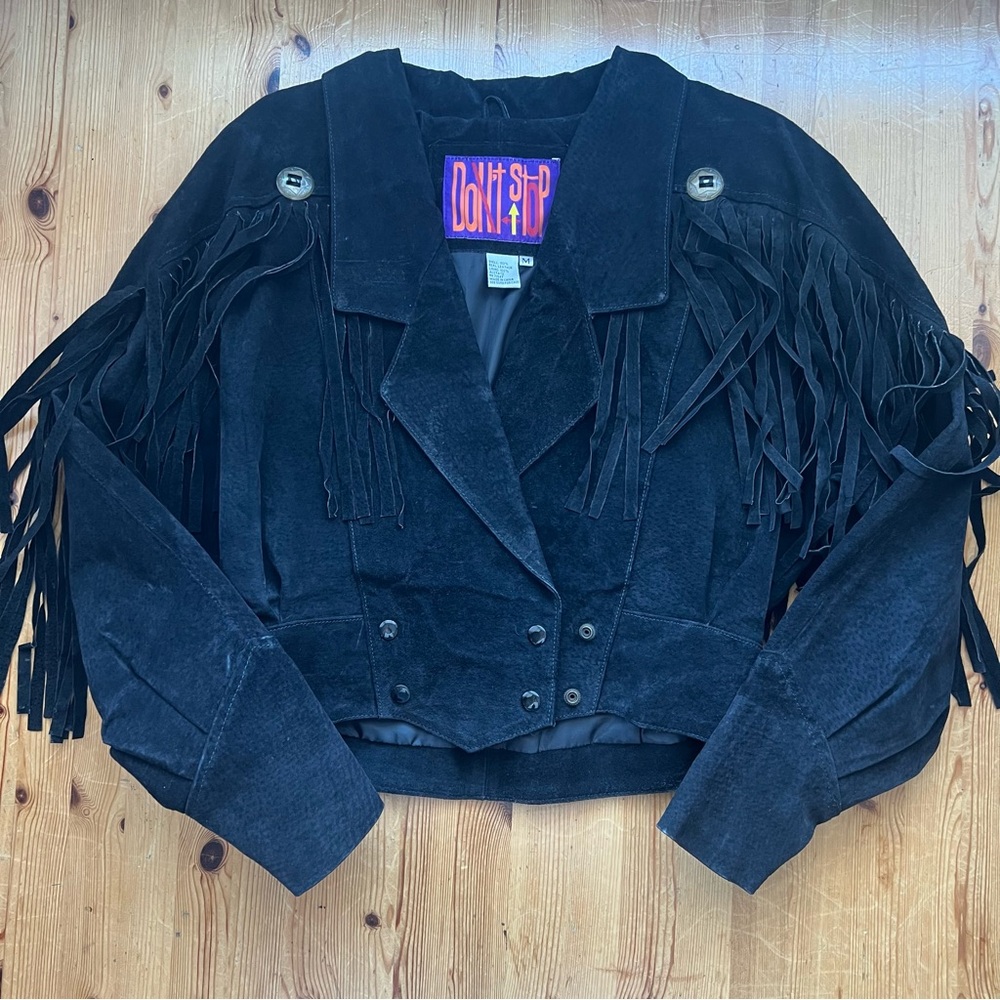 Vintage Black Suede Fringe Blazer